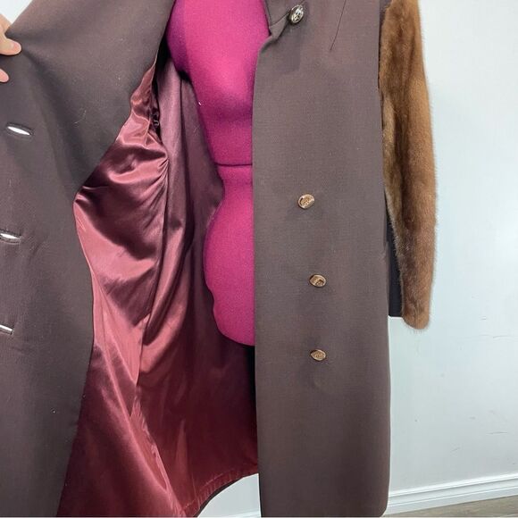 Vintage 1960s Brown Wool & Mink Collar Coat 60s  Winter Coat Diane Original XL - Picture 9 of 14